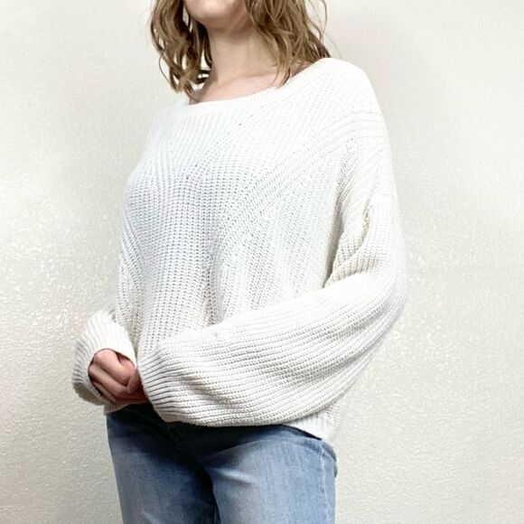 Express White Knit Cutout Back Balloon Sleeve Sweater - Picture 3 of 7